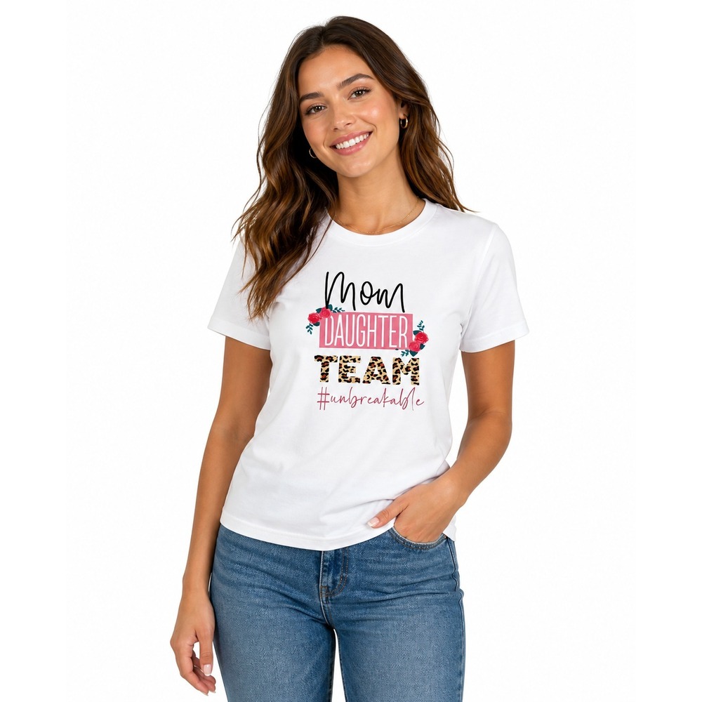 Mom Daughter Team Unbreakable White Womens Tee Shirt Mother's Day Large NWT